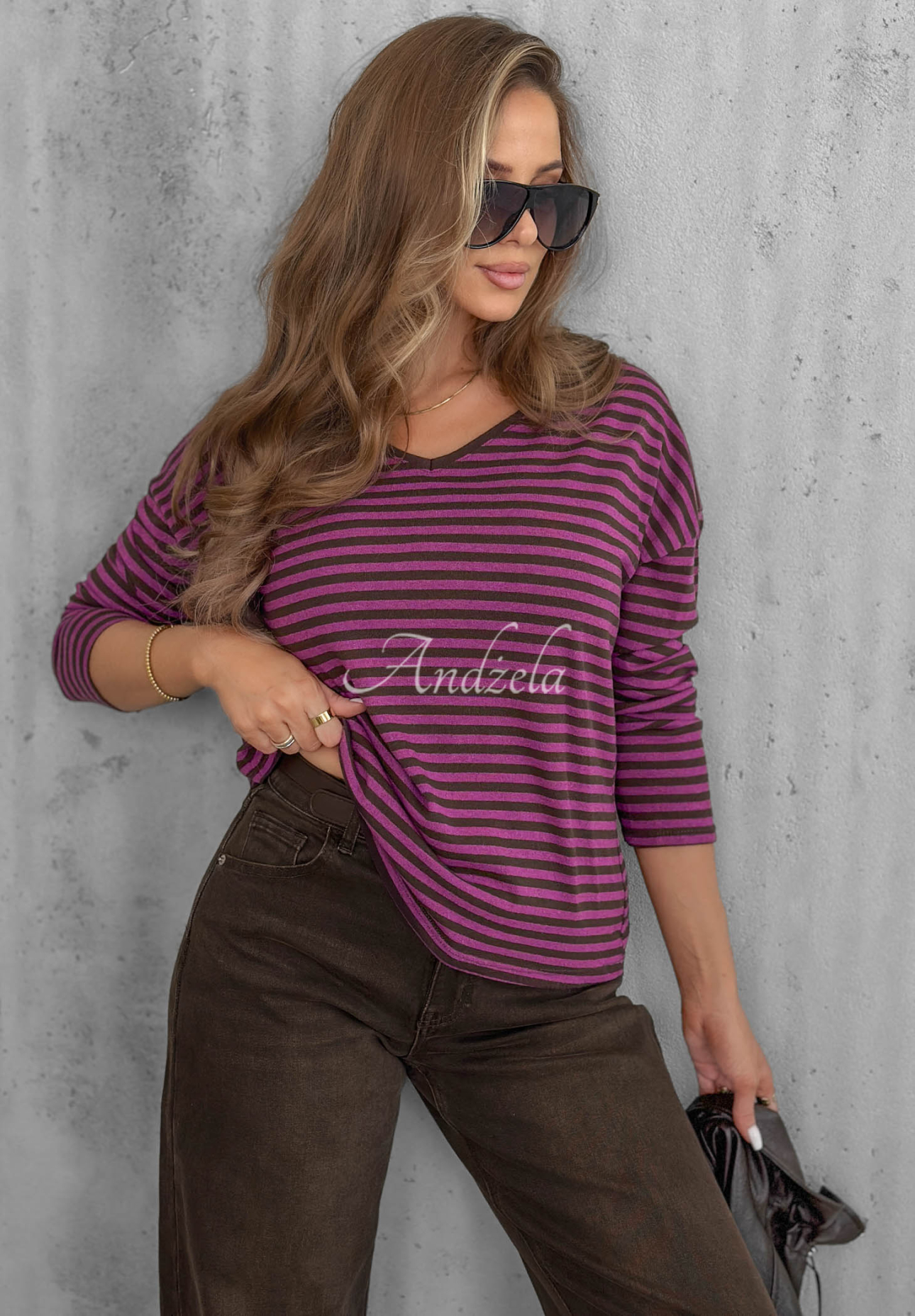 Lovely Autumn Blueberry Striped Cotton Sweater
