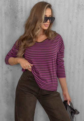 Lovely Autumn Blueberry Striped Cotton Sweater