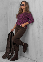Bluzka longsleeve z dekoltem w paski Lovely Autumn beżowo-czekoladowa