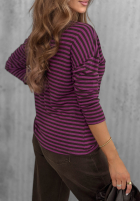 Bluzka longsleeve z dekoltem w paski Lovely Autumn beżowo-czekoladowa