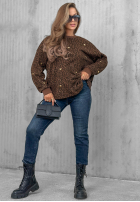 Sweter w panterkę i serduszka Romantic Autumn czekoladowy