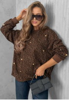 Sweter w panterkę i serduszka Romantic Autumn czekoladowy