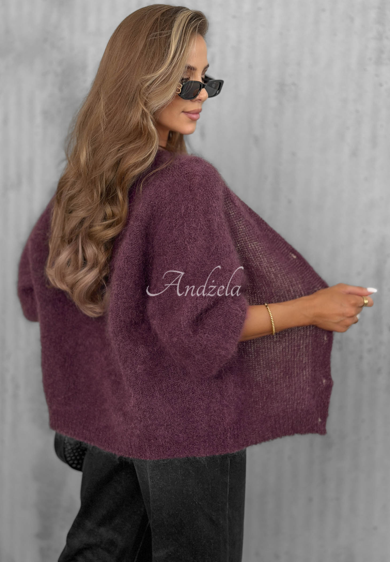 Sugar Cloud Short Mohair Cardigan with Button Closure, Berry Blue