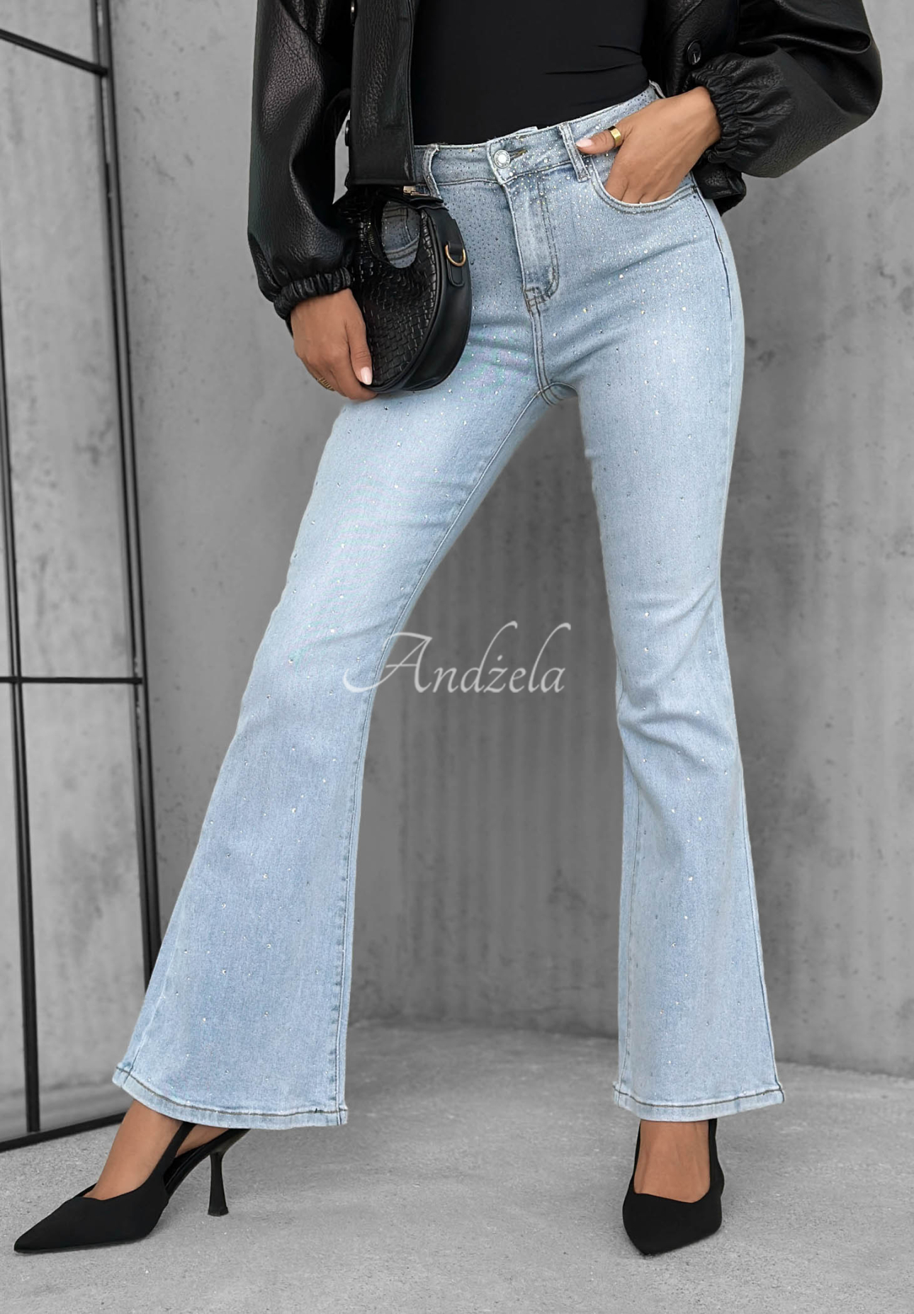 Light Blue Stardust Jeans Bell-Bottom Jeans with Rhinestones