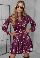 Koszulowa Dress z wiskozy z falbanką w kwiaty Call My Name berry purple