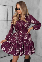 Koszulowa Dress z wiskozy z falbanką w kwiaty Call My Name berry purple