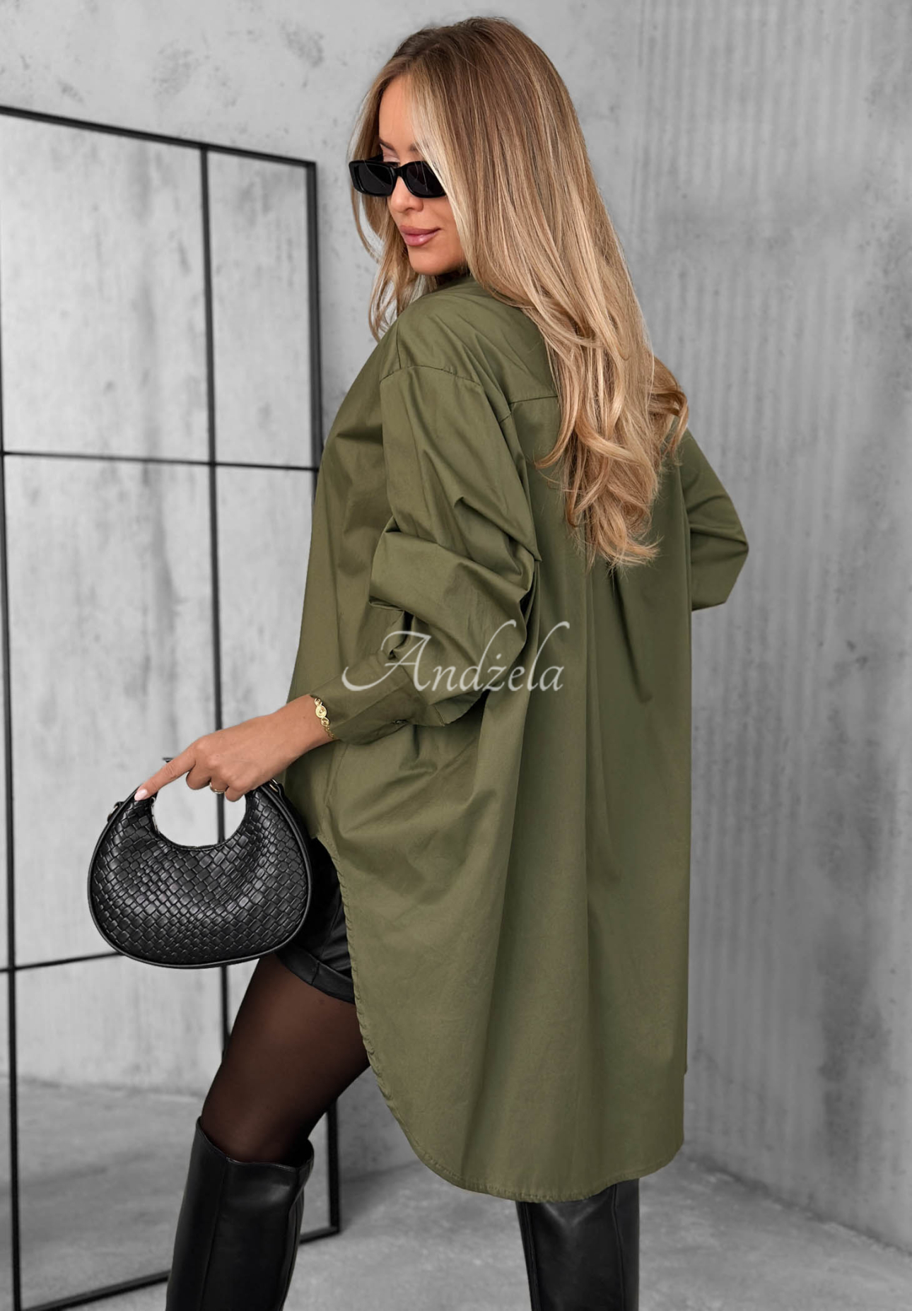 Asymetryczna bawełniana koszula z kołnierzem Soft Darling khaki