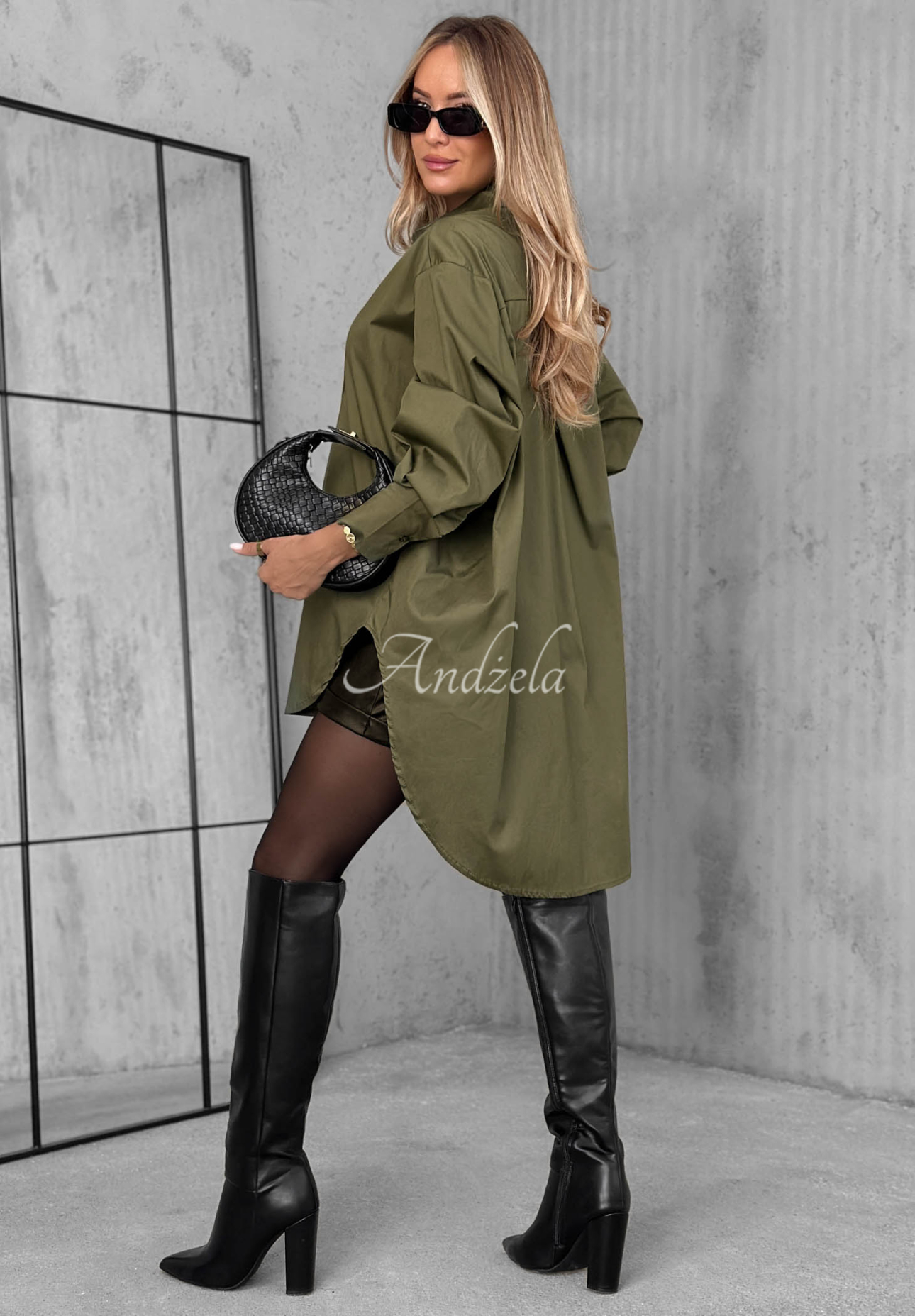 Asymetryczna bawełniana koszula z kołnierzem Soft Darling khaki