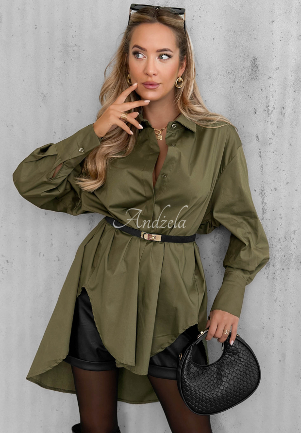 Asymetryczna bawełniana koszula z kołnierzem Soft Darling khaki