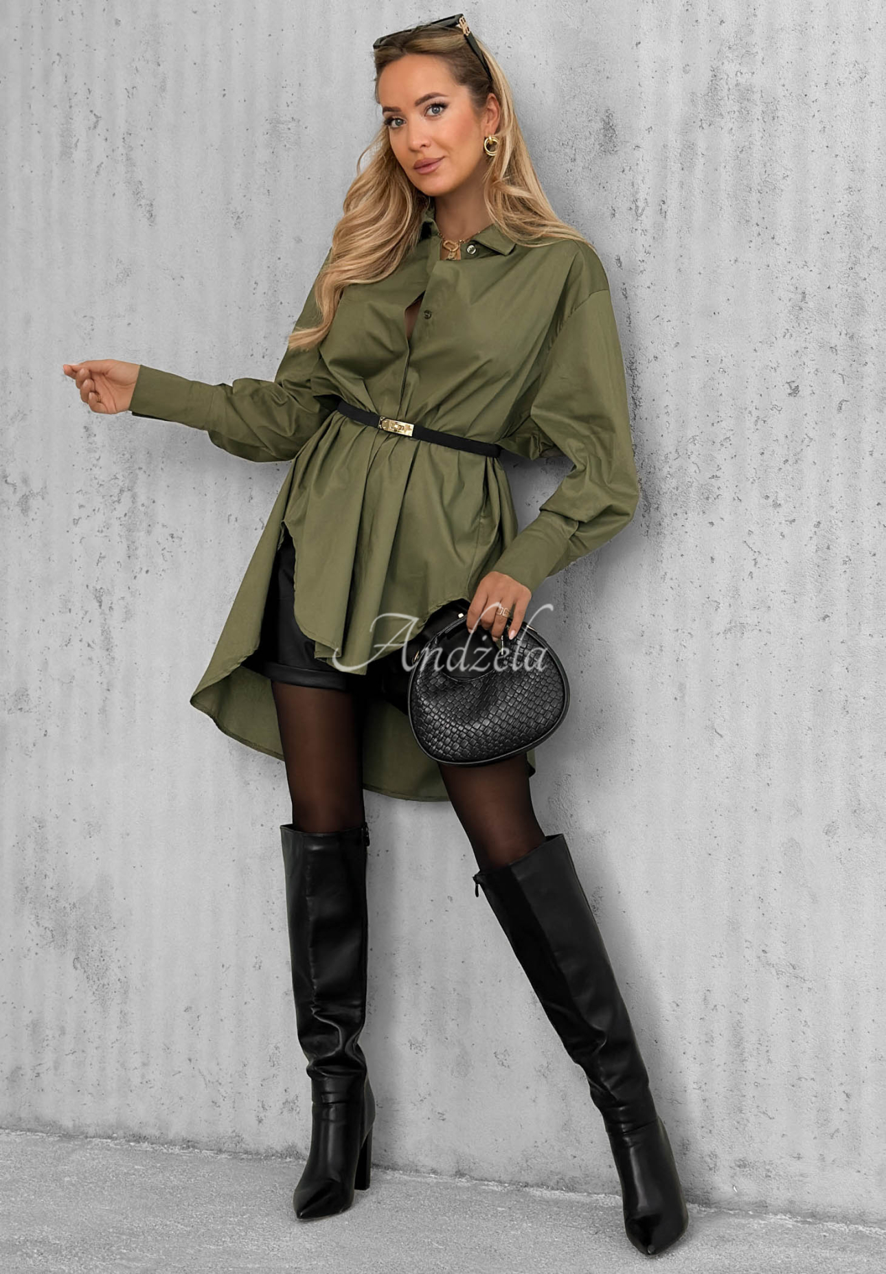 Asymetryczna bawełniana koszula z kołnierzem Soft Darling khaki