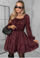 Sukienka mini z falbankami w panterkę Soft Autumn burgundowa