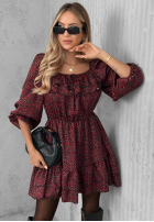 Sukienka mini z falbankami w panterkę Soft Autumn burgundowa