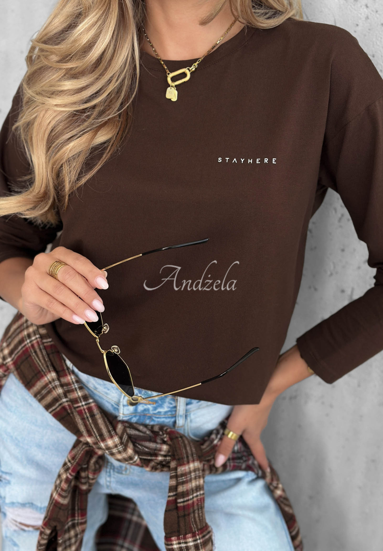 Simple Chic Long-Sleeved Cotton Blouse in Chocolate Brown
