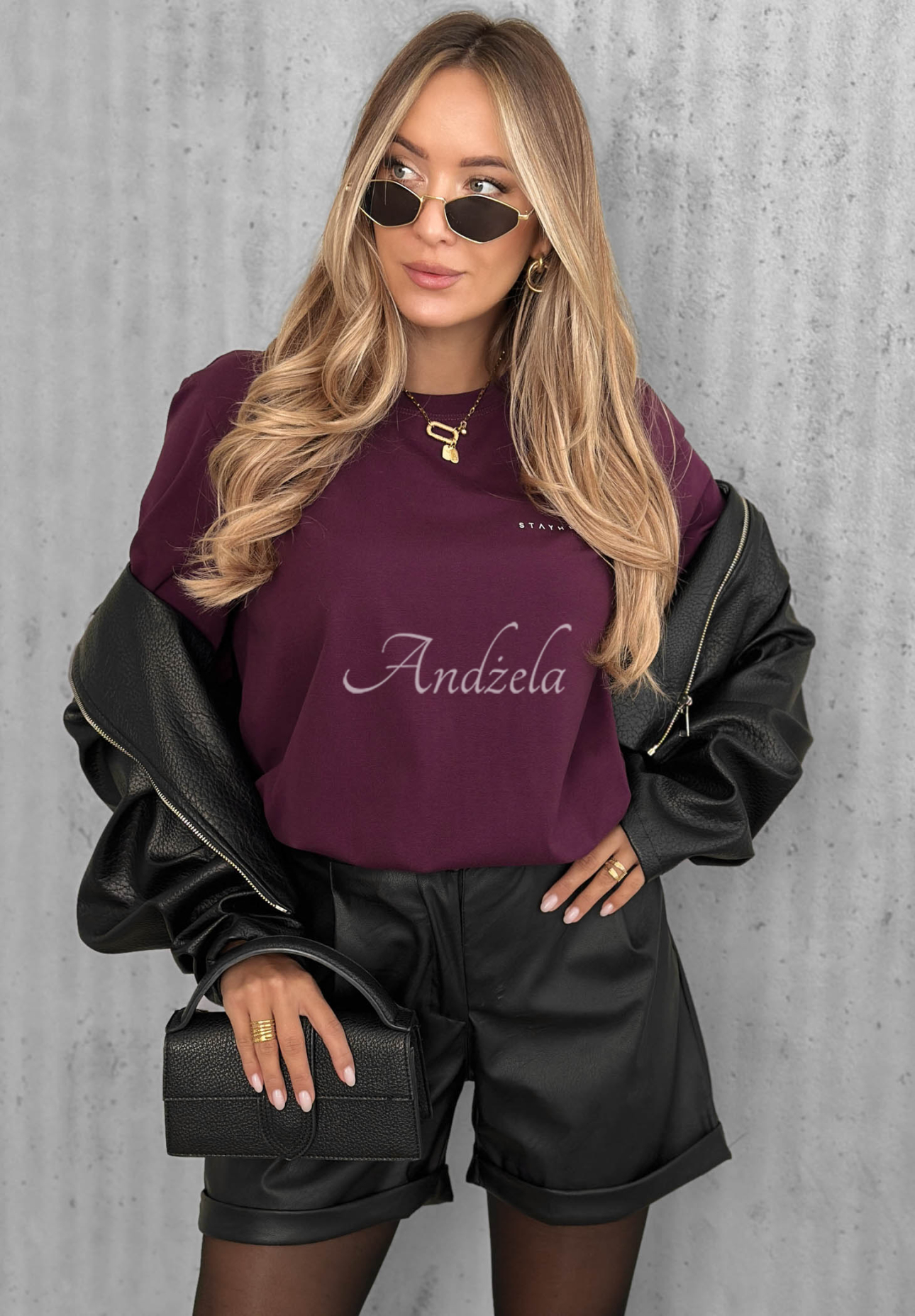 Bawełniany T-shirt z napisem Everyday Love jagodowy
