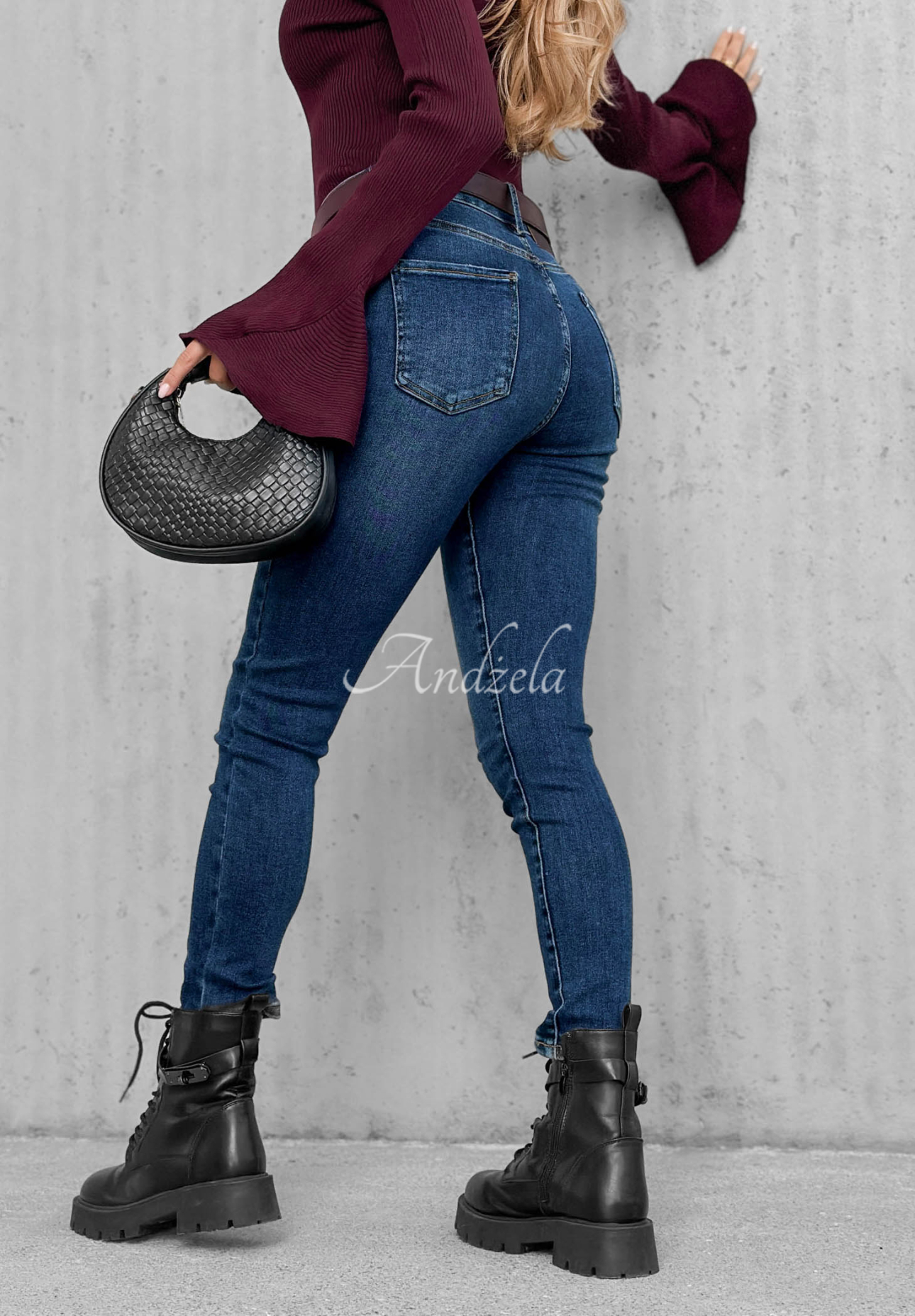 Spodnie jeansowe skinny z paskiem For No Reason niebieskie