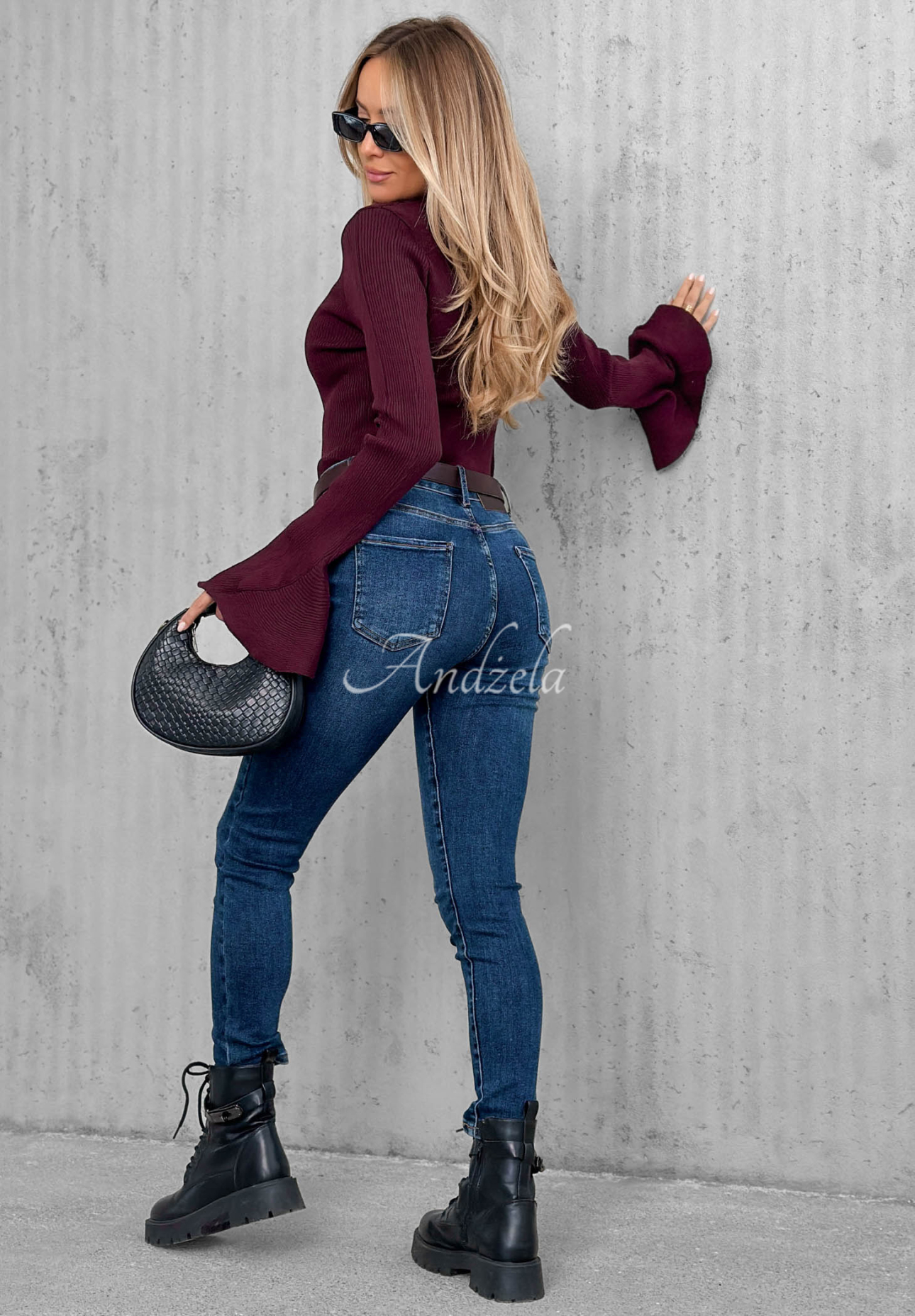 Spodnie jeansowe skinny z paskiem For No Reason niebieskie