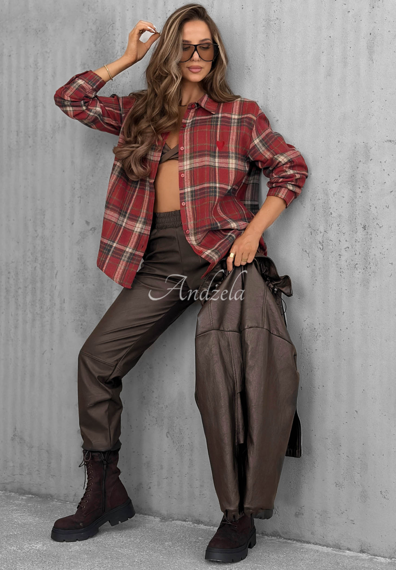 Cinnamon Dream Red Checkered Cotton Shirt with a Heart