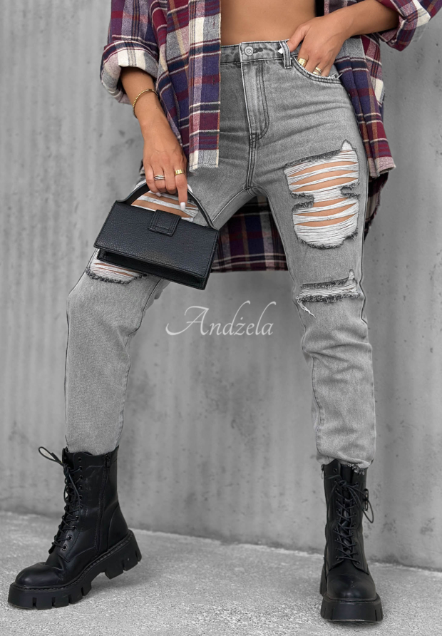 Chase Me Gray Skinny Jeans with Distressed Details