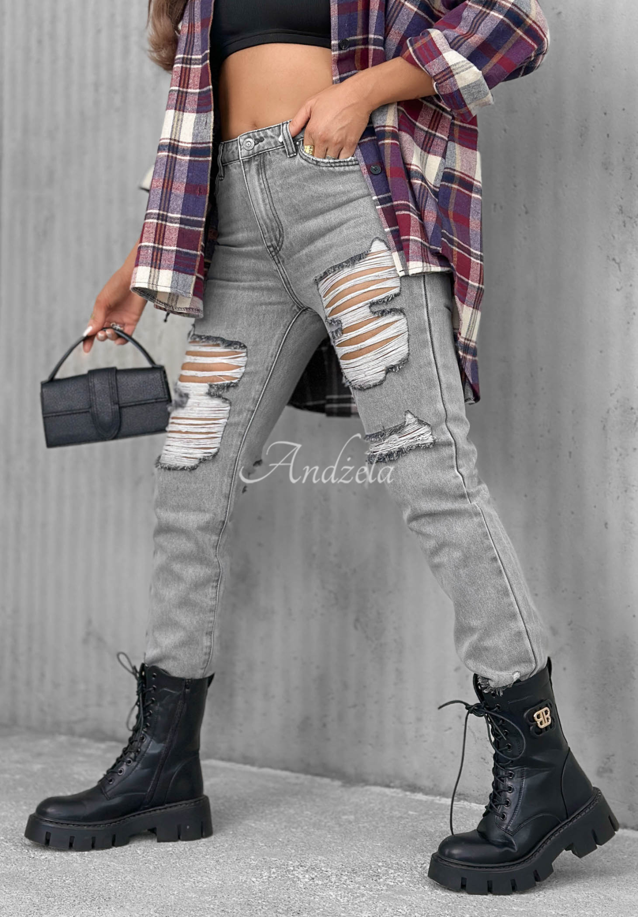 Chase Me Gray Skinny Jeans with Distressed Details