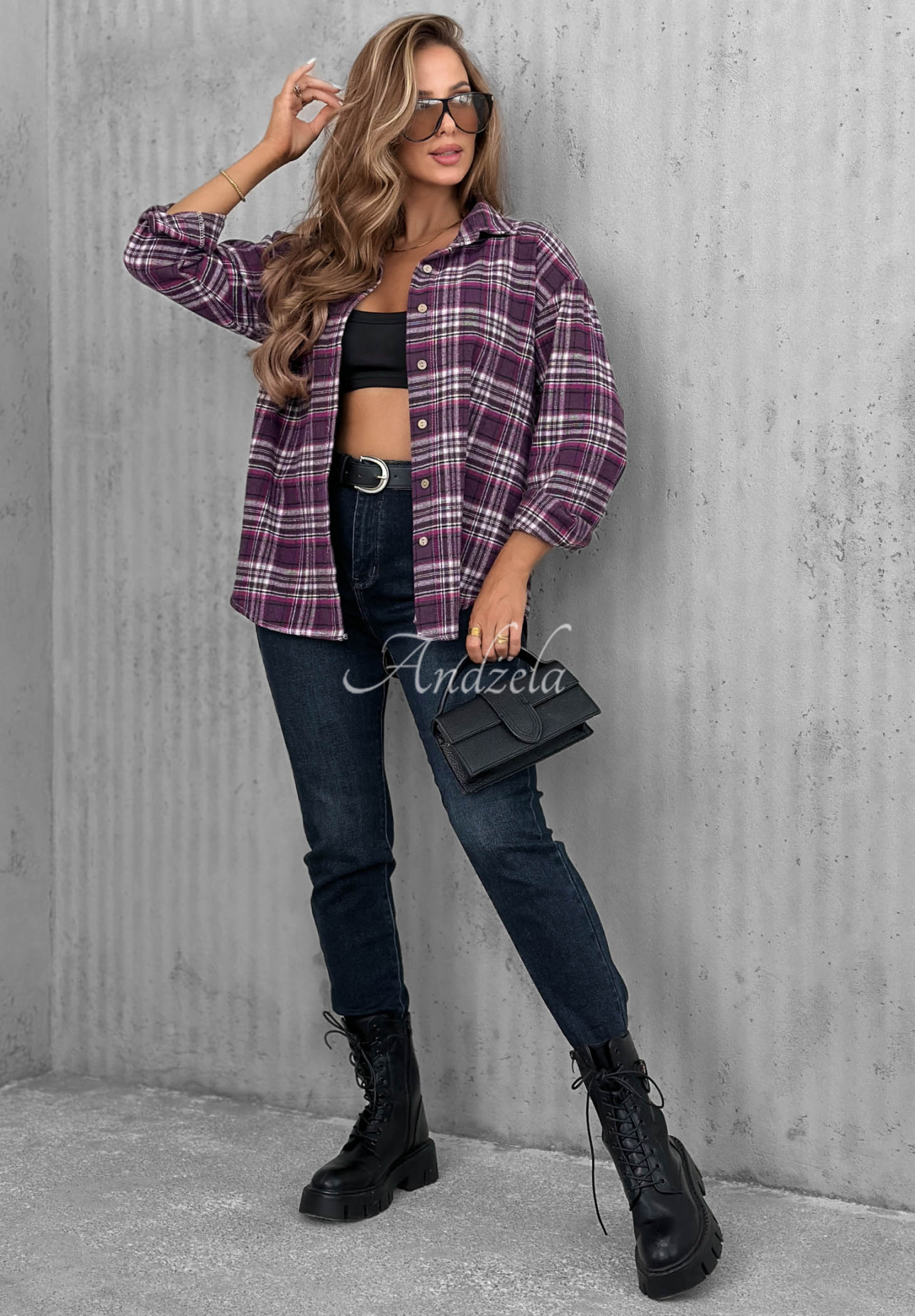 Gentle Mood Blueberry Checkered Cotton Shirt