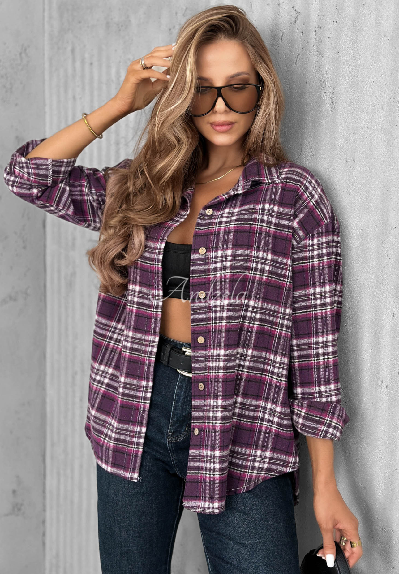 Gentle Mood Blueberry Checkered Cotton Shirt
