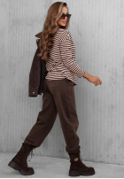 Bluzka longsleeve z dekoltem w paski Lovely Autumn beżowo-czekoladowa