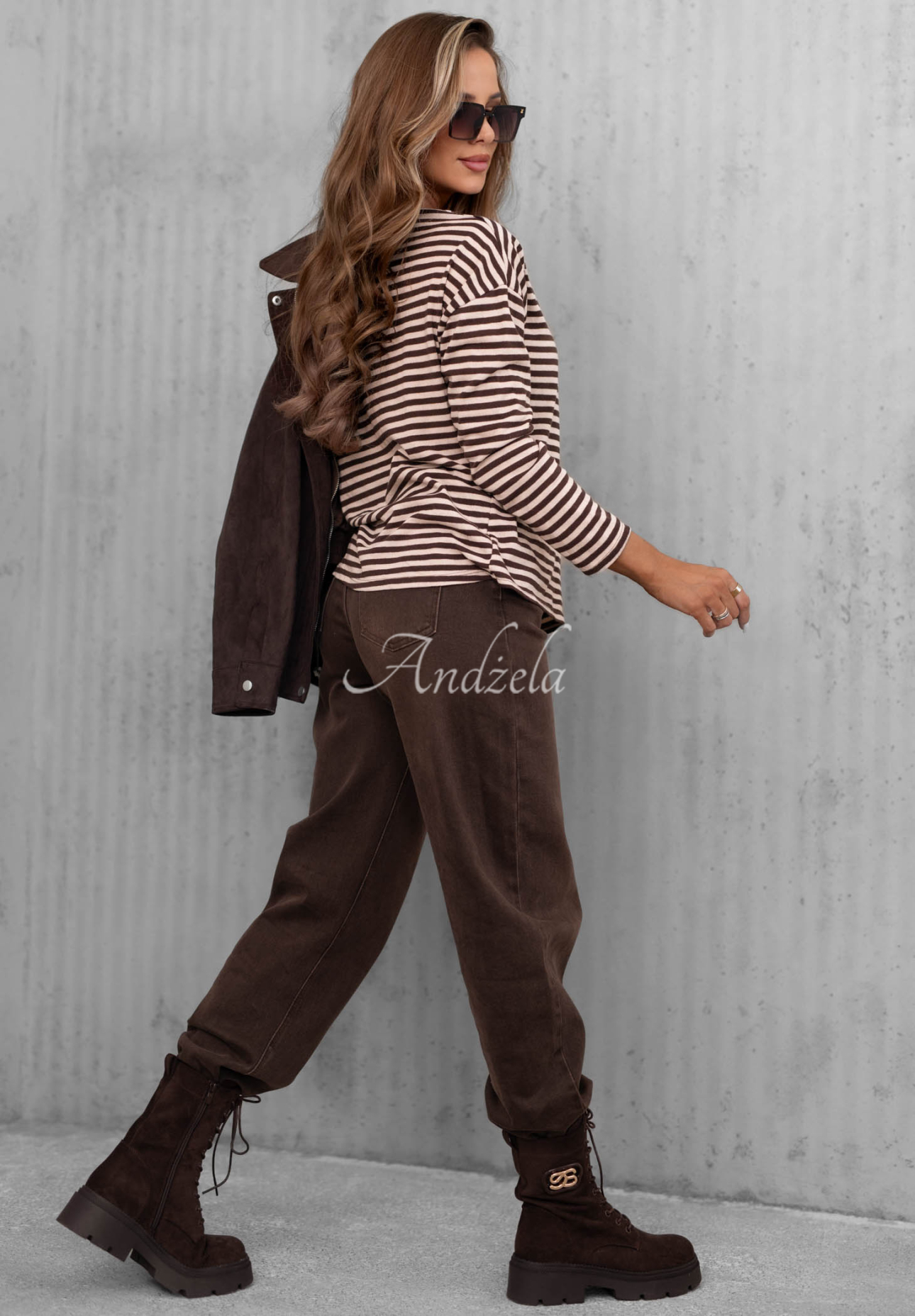 Lovely Autumn Beige and Chocolate-Brown Striped-Neck Cotton Sweater