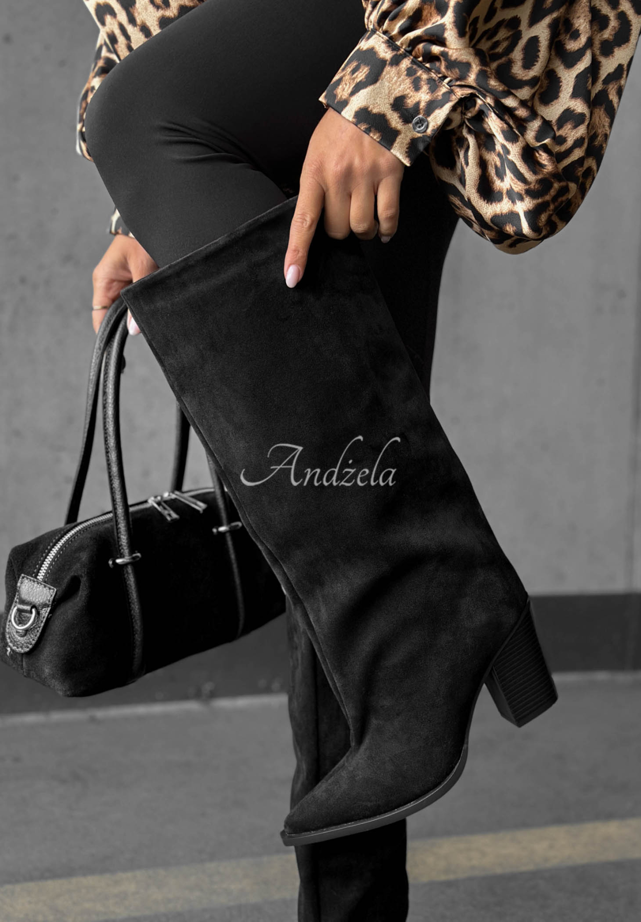 Fall Style Black Long Suede Knee-High Boots with a Heel