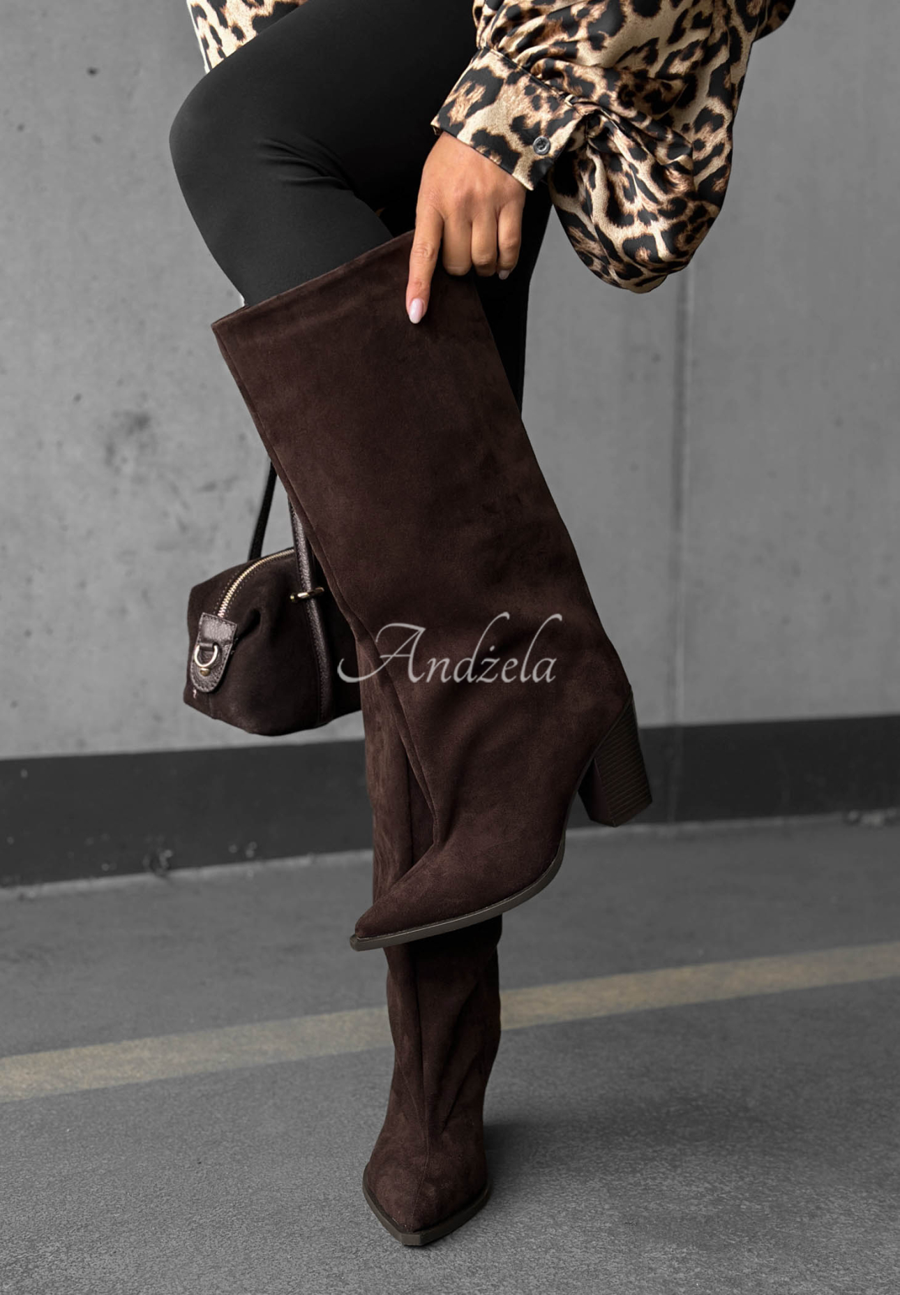 Fall Style Long Suede Knee-High Boots with a Heel in Chocolate Brown