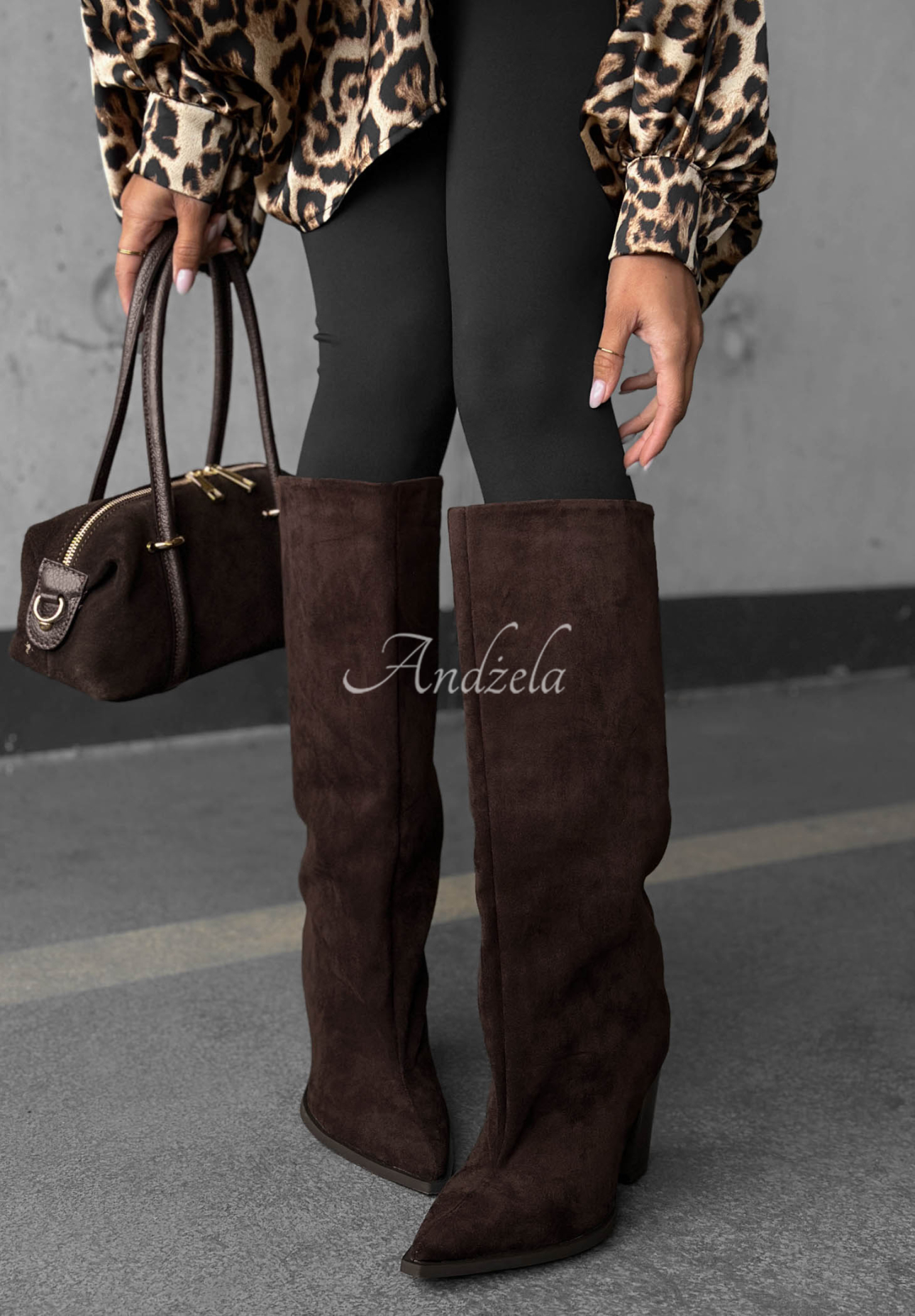 Fall Style Long Suede Knee-High Boots with a Heel in Chocolate Brown