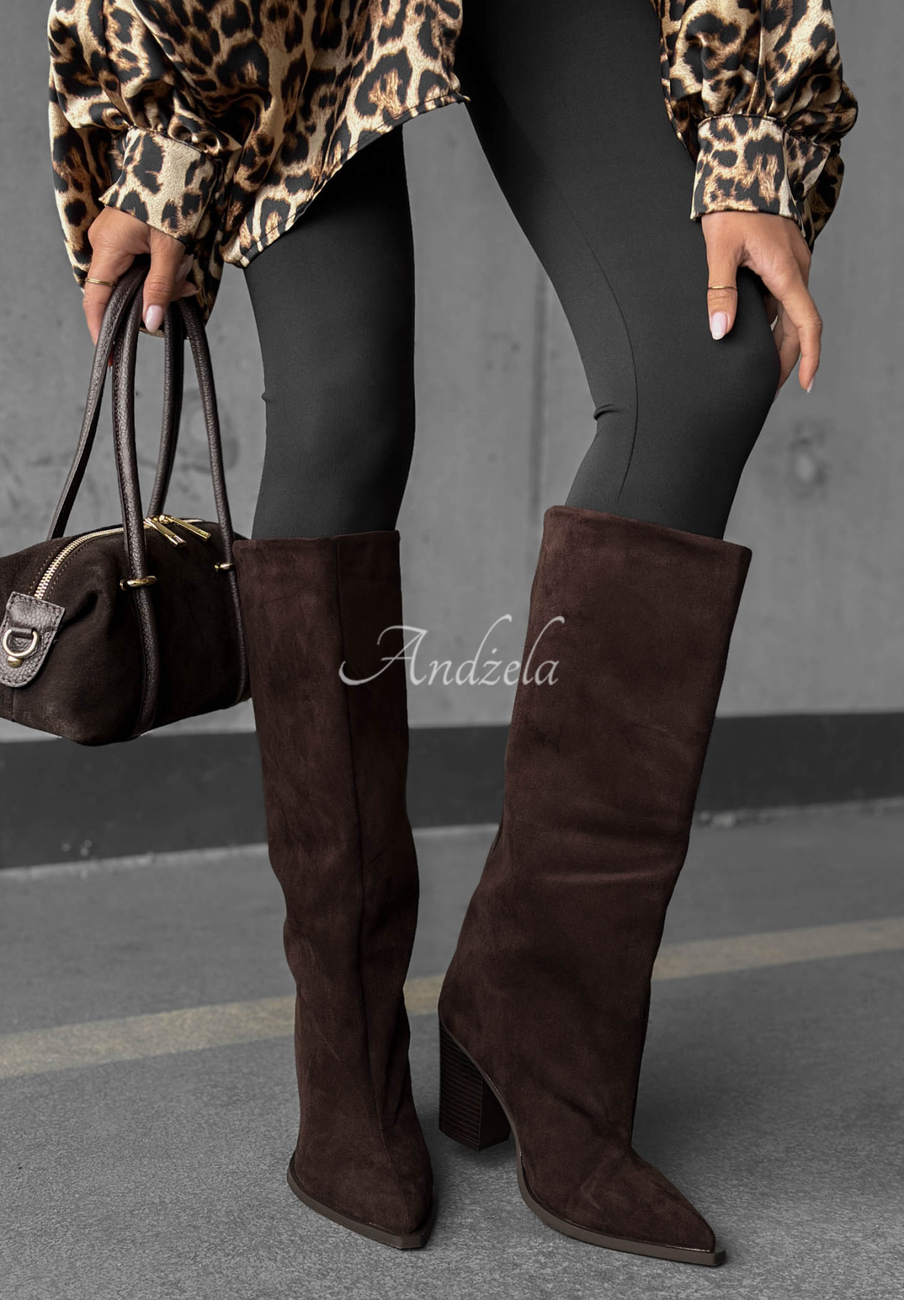 Fall Style Long Suede Knee-High Boots with a Heel in Chocolate Brown