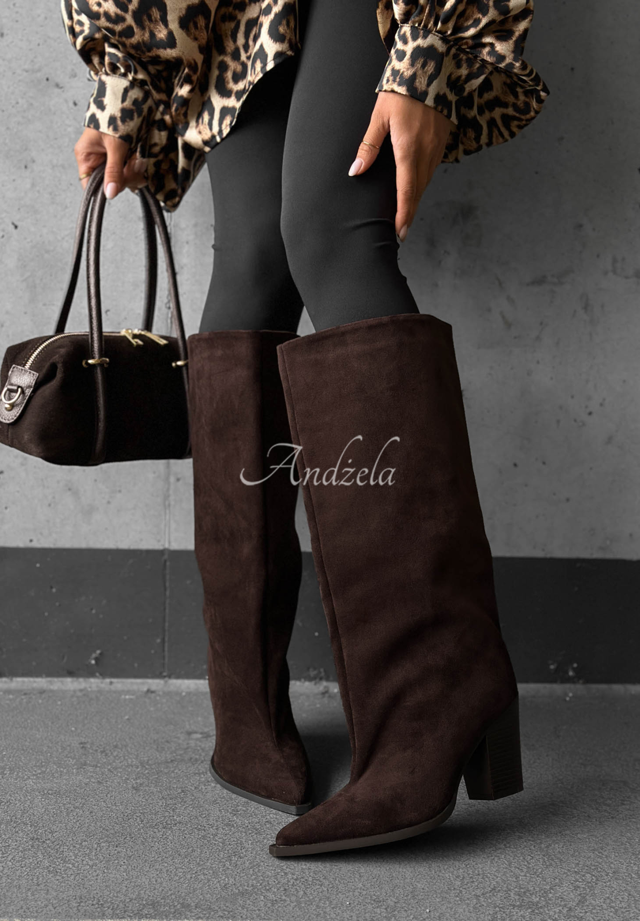 Fall Style Long Suede Knee-High Boots with a Heel in Chocolate Brown