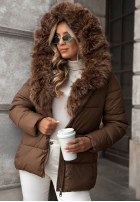 Krótka pikowana kurtka z futerkiem Frost Edge czekoladowa
