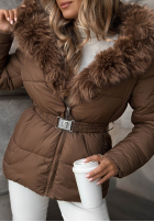 Krótka pikowana kurtka z futerkiem Frost Edge czekoladowa