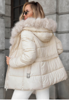 Krótka pikowana kurtka z futerkiem Frost Edge czekoladowa