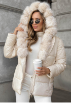 Krótka pikowana kurtka z futerkiem Frost Edge czekoladowa