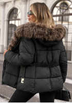 Krótka pikowana kurtka z futerkiem Frost Edge czekoladowa