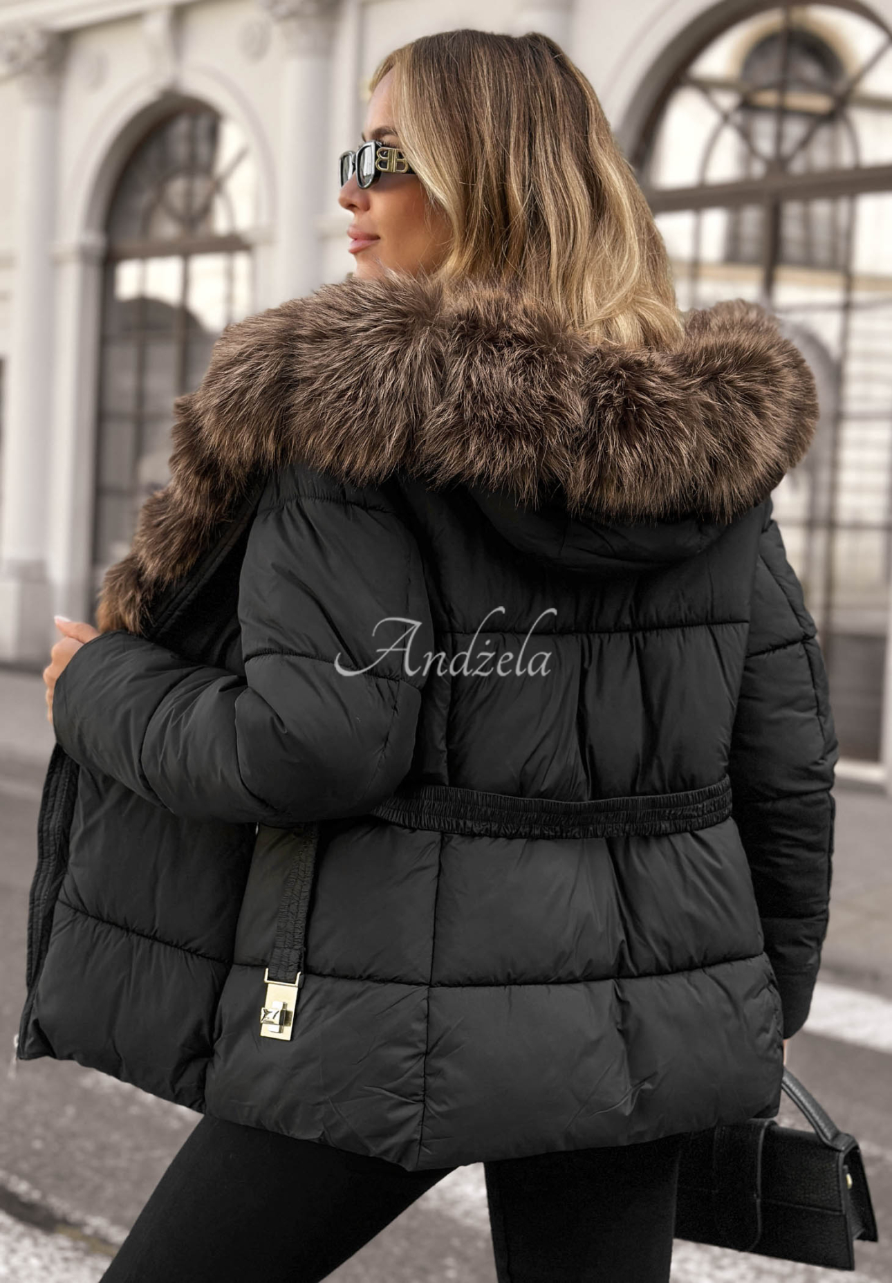 Frost Edge Short Quilted Jacket with Fur Trim, Black