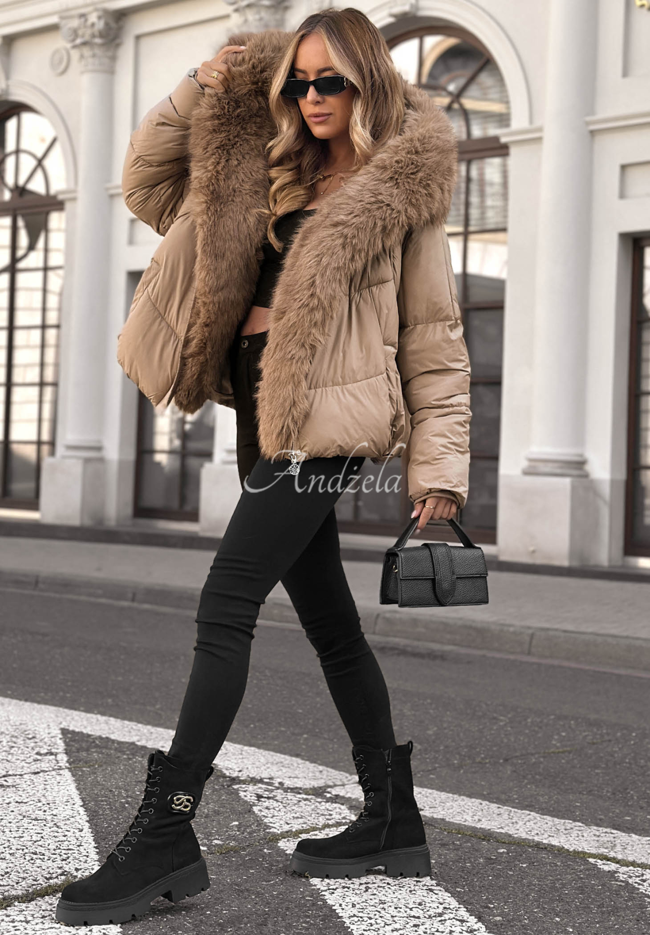 Cloudy Morning Beige Quilted Jacket with Fur Trim