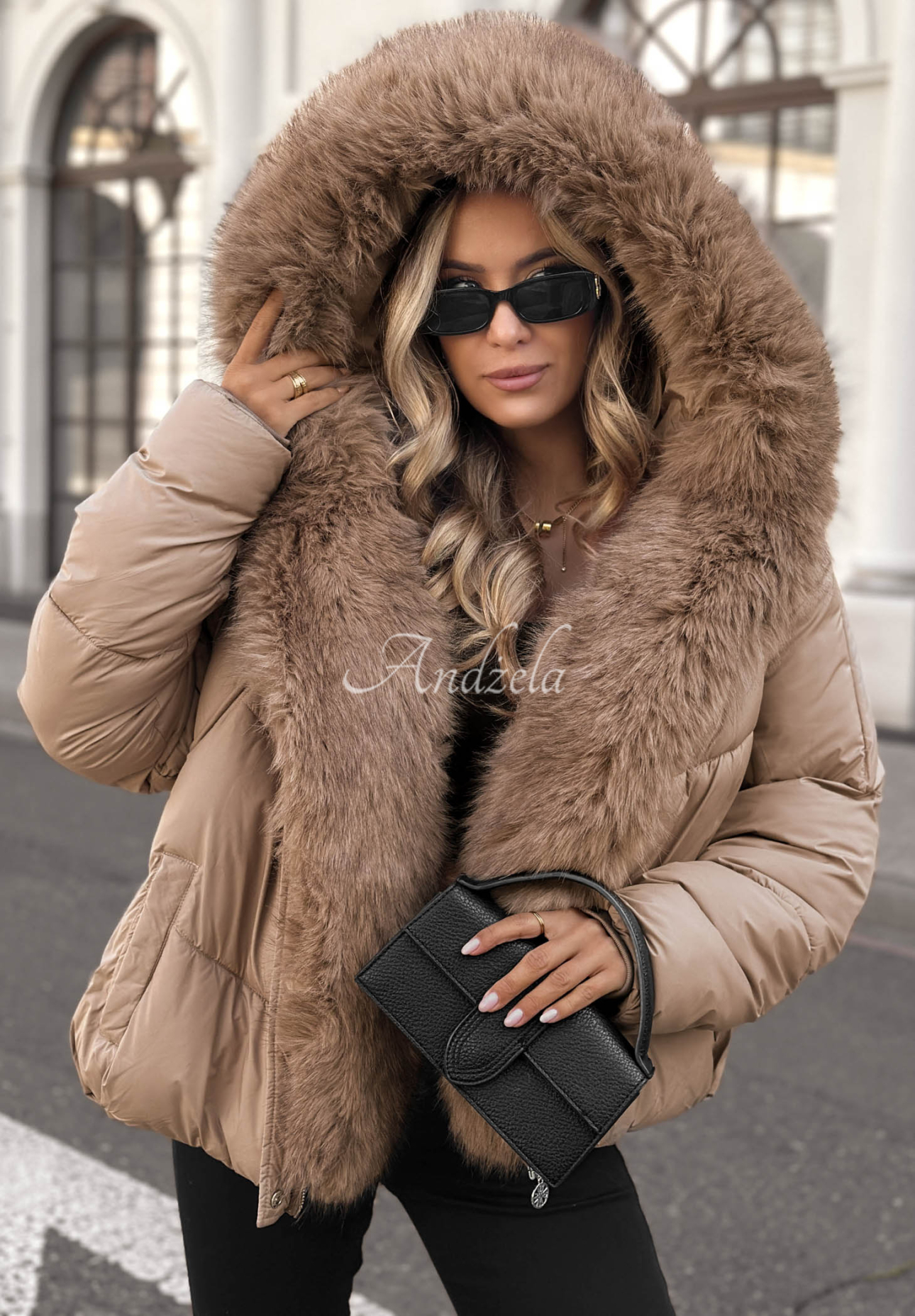 Cloudy Morning Beige Quilted Jacket with Fur Trim
