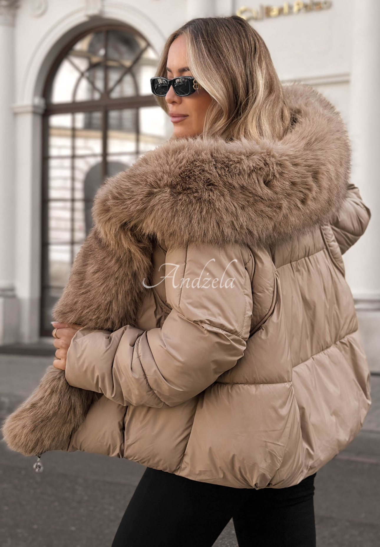 Cloudy Morning Beige Quilted Jacket with Fur Trim