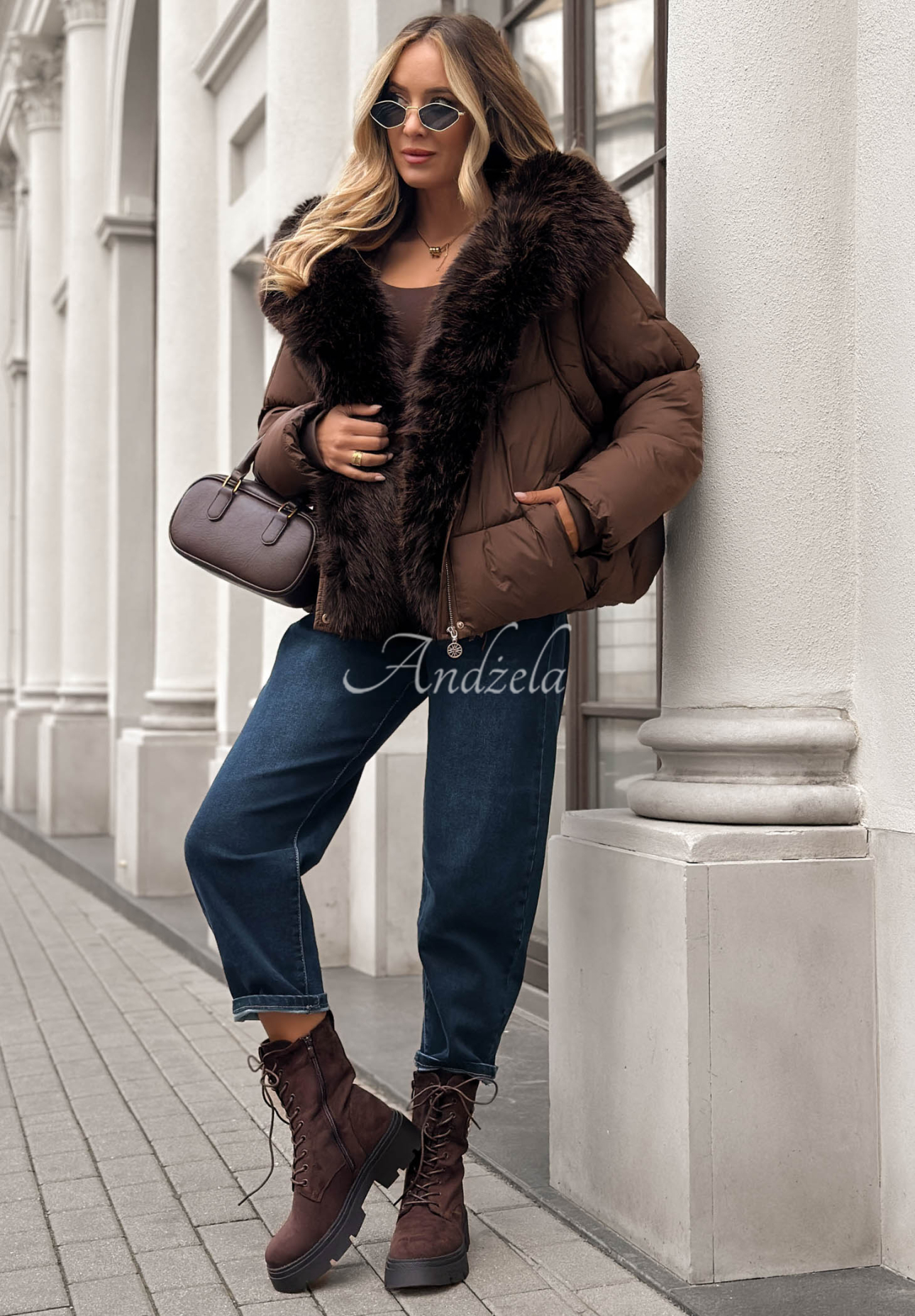 Cloudy Morning Quilted Jacket with Fur Trim, Chocolate Brown