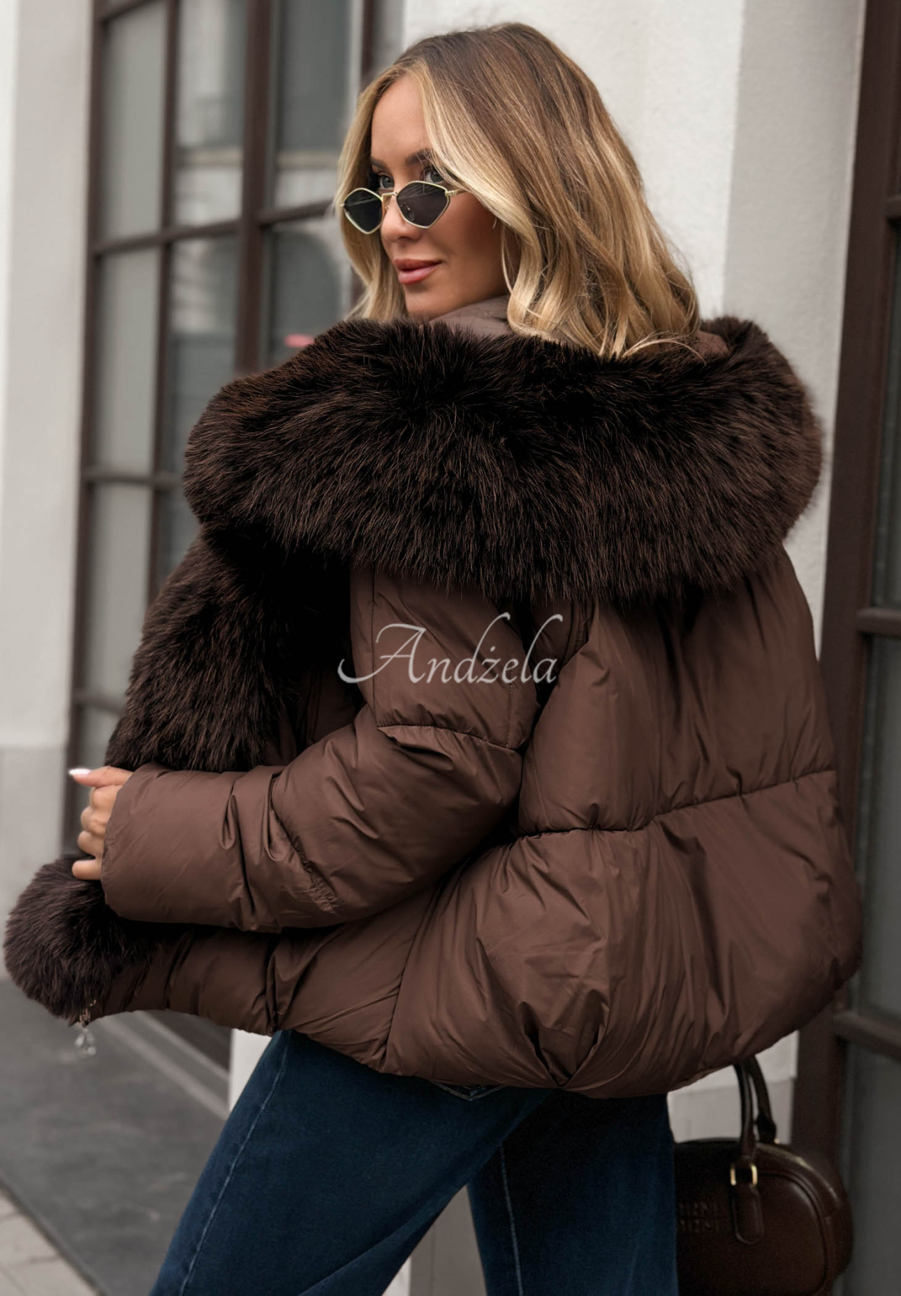 Cloudy Morning Quilted Jacket with Fur Trim, Chocolate Brown
