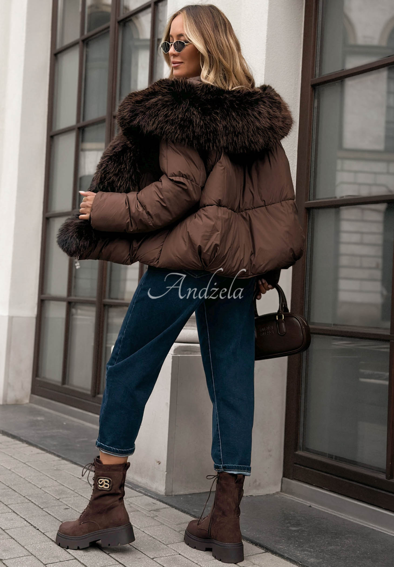 Cloudy Morning Quilted Jacket with Fur Trim, Chocolate Brown