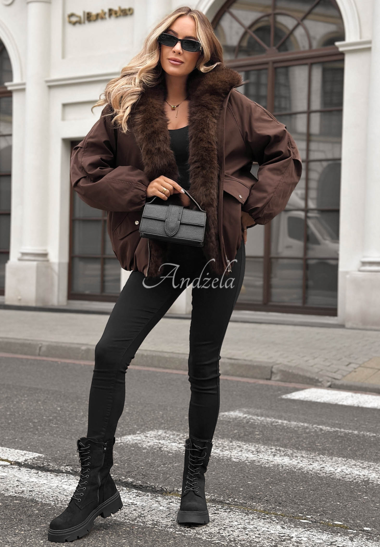 Snow Angel Oversized Jacket with Fur, Chocolate Brown