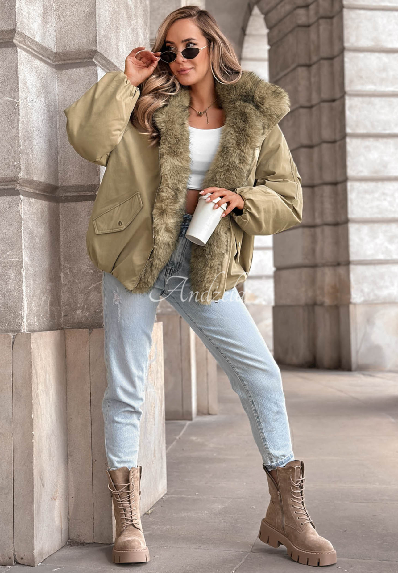 Kurtka oversize z futerkiem Snow Angel khaki