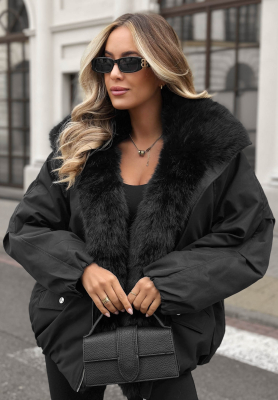 Snow Angel Black Oversized Jacket with Fur Trim
