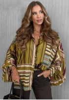 Koszula oversize w paski Soft Luxury oliwkowa