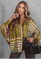 Koszula oversize w paski Soft Luxury oliwkowa