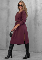 Bawełniana sukienka maxi z dekoltem w serek Daily Style burgundowa